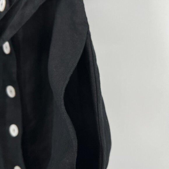 Quince Women's Black Linen Button Front Dress sz S Midi A-Line Belt Short Sleeve - Picture 4 of 7